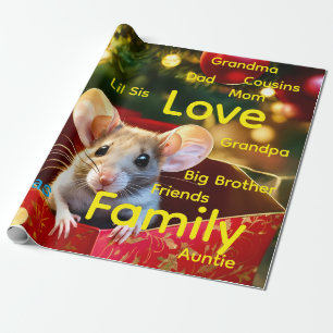 Merry Christmas Wrapping Family Love Mouse  Paper