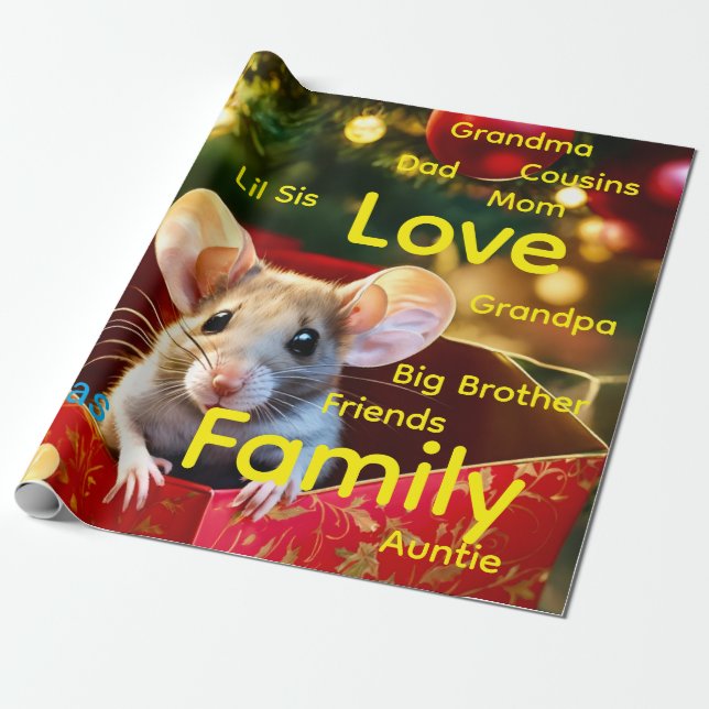Merry Christmas Wrapping Family Love Mouse  Wrapping Paper (Unrolled)