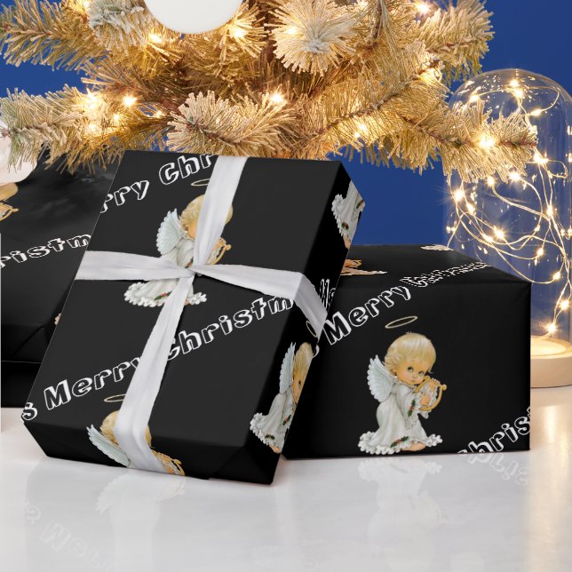 Merry Christmas Wrapping Paper Baby Black Angel  (Holidays)
