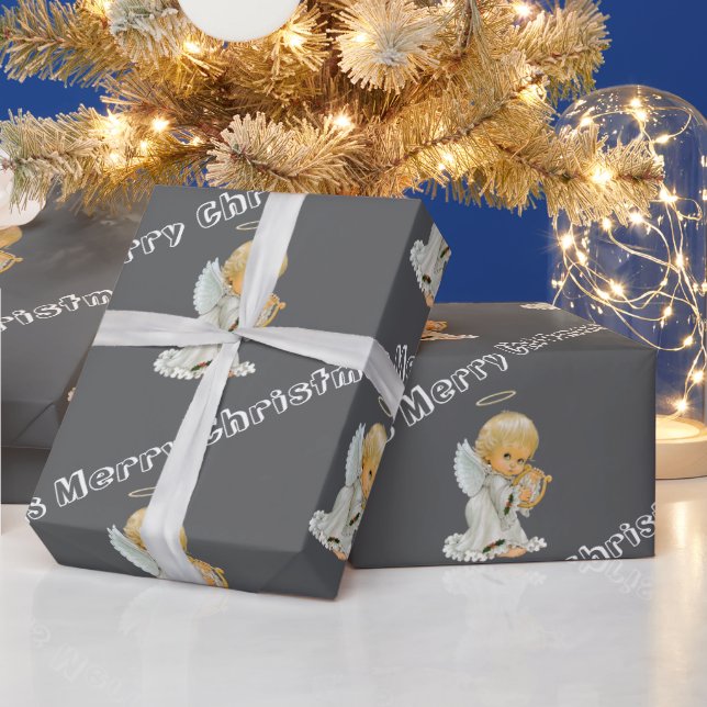 Merry Christmas Wrapping Paper Baby Grey Angel  (Holidays)