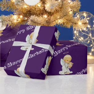 Merry Christmas Wrapping Paper Baby Purple Angel