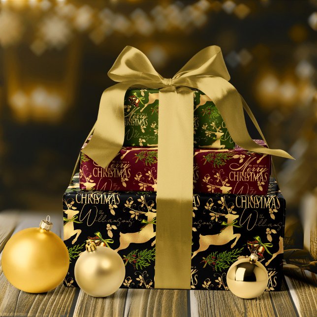 Merry Christmas Wrapping Paper Elegant Reindeer (Custom personalized Christmas wrapping paper, elegant Xmas gift wrap with reindeer)