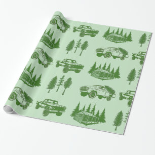 Merry Christmas Wrapping Paper Truck, Tree & Cabin