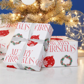 Merry Christmas Wrapping Paper w Ornament & Wreath