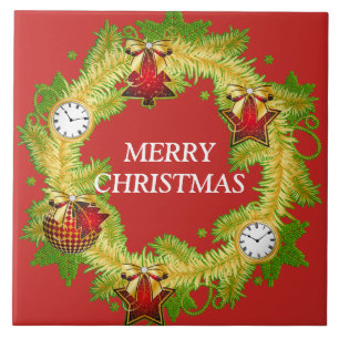 Merry Christmas Wrealth Ceramic Tile