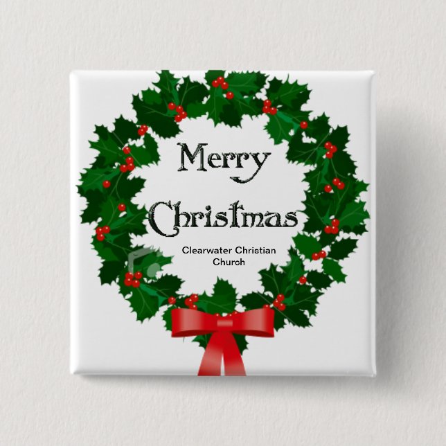 Merry Christmas Wreath 15 Cm Square Badge (Front)