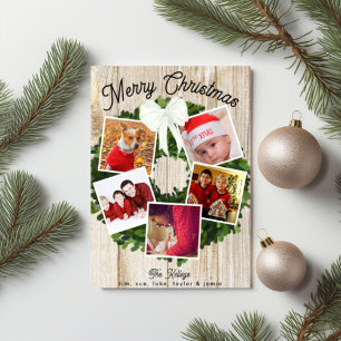 Merry Christmas Wreath 5 Photo Personalised Family Holiday Card