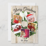 Merry Christmas Wreath 5 Photo Personalised Family Holiday Card<br><div class="desc">This festive and fun holiday card features your favourite photos on a beautiful boxwood wreath topped with a white ribbon. Easily add your photos and text on the template form. The back has the same light wood as the front. Use the "Customise Further" option to add text or photos to...</div>