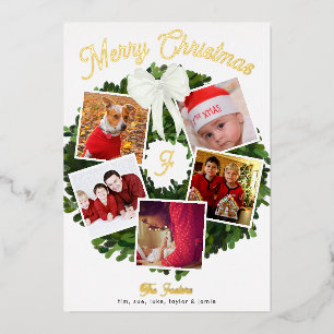 Merry Christmas Wreath 5 Photo Personalised, Gold