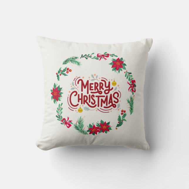  Merry Christmas Wreath Accent Pillow (Front)