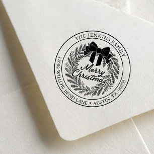 Merry Christmas Wreath Address Stamp