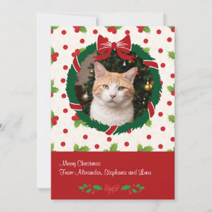 Merry Christmas Wreath and Holly Custom Pet Photo Holiday Card
