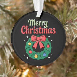 Merry Christmas Wreath Bow Ornaments Holiday Xmas