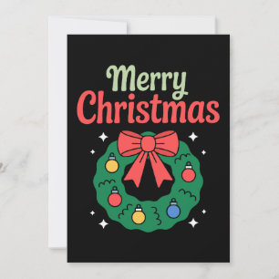 Merry Christmas Wreath Bow Ornaments Holiday Xmas Invitation