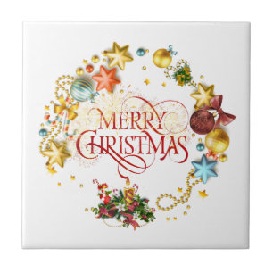 Merry Christmas wreath Ceramic Tile