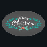 MERRY CHRISTMAS WREATH CHALKBOARD STICKERS<br><div class="desc">MERRY CHRISTMAS: Bright and cheerful whimsical chalkboard oval style Christmas stickers with casual hand-drawn typography and colourful holly and laurel floral wreath. Family-friendly design is great for kids, teachers, and young-at-heart adults. Can also be used as decorative envelope seals or unique gift tags. Contemporary, classic, modern and stylish way to...</div>