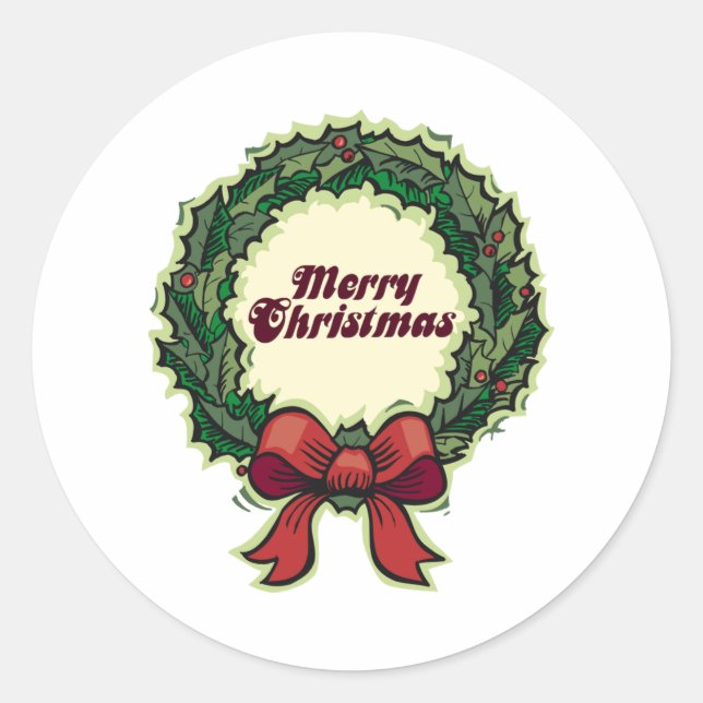 Merry Christmas Wreath Classic Round Sticker (Front)