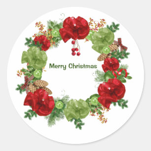 Merry Christmas Wreath Classic Round Sticker