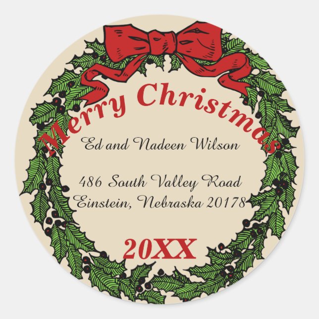 Merry Christmas Wreath Custom Return Address Label (Front)
