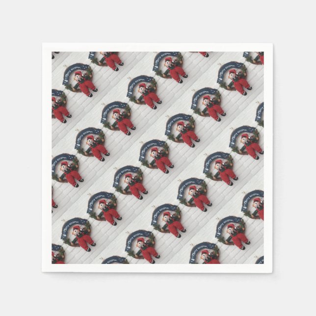 Merry Christmas Wreath Cute Teddy Bear Pattern Napkin (Front)