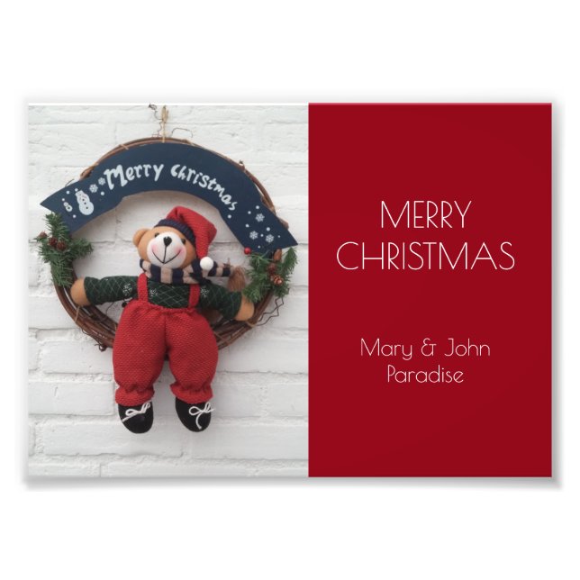 Merry Christmas Wreath Cute Teddy Bear Photography Photo Print (Front)
