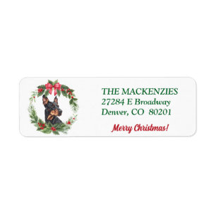 Merry Christmas Wreath Doberman Return Address Label