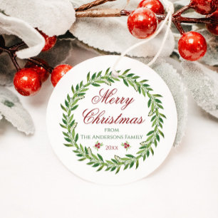 Merry Christmas Wreath Family Classic Favour Tags