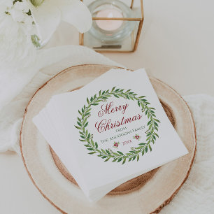 Merry Christmas Wreath Family  Napkin