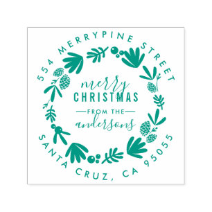 Merry Christmas   Wreath Family Return Address Self-inking Stamp