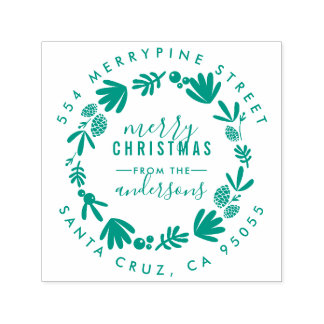 Merry Christmas | Wreath Family Return Address Self-inking Stamp