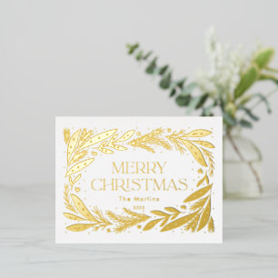Merry Christmas wreath Foil Holiday Postcard