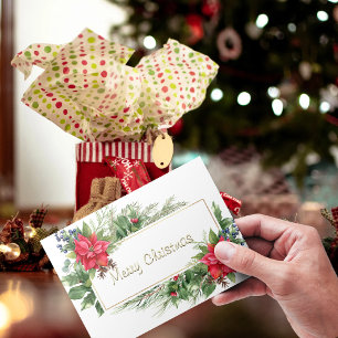 Merry Christmas Wreath Framed Winter Red Greeting Holiday Postcard