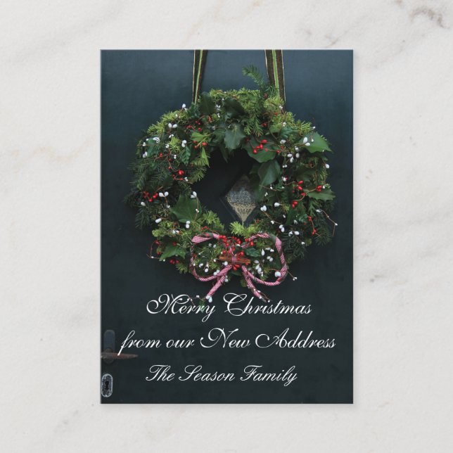 Merry Christmas wreath from our new address Enclosure Card (Front)