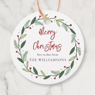 Merry Christmas Wreath Handwritten Holidays Favour Tags