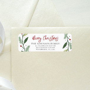 Merry Christmas Wreath Handwritten Return Address Label