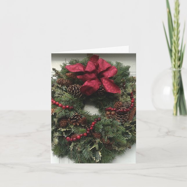 Merry Christmas Wreath Holiday Card (Front)