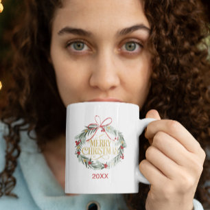 Merry Christmas Wreath Holiday Coffee Mug