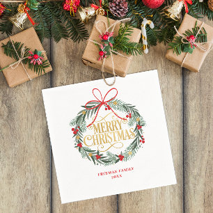 Merry Christmas Wreath Holiday Party Napkins