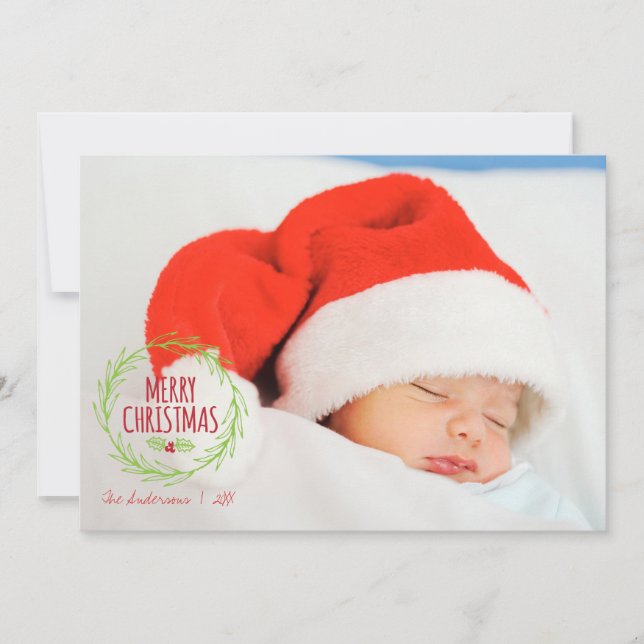 Merry Christmas Wreath Holiday Photo Card (Front)
