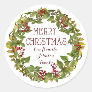 Merry Christmas wreath holiday sticker labels