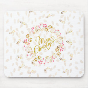 Merry Christmas Wreath in Gold and Red Mouse Pad