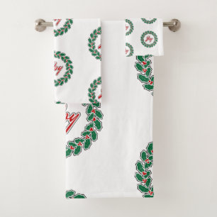 Merry Christmas Wreath: Joy Pattern Bath Towel Set