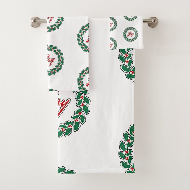 Merry Christmas Wreath: Joy Pattern Bath Towel Set (Insitu)