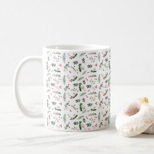 Merry Christmas Wreath Leaves Pattern Coffee Mug