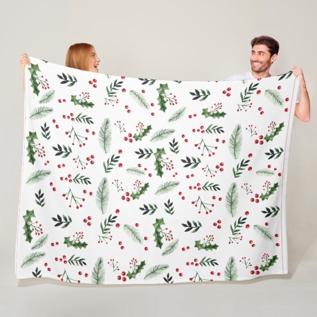 Merry Christmas Wreath Leaves Pattern Fleece Blanket (In Situ)