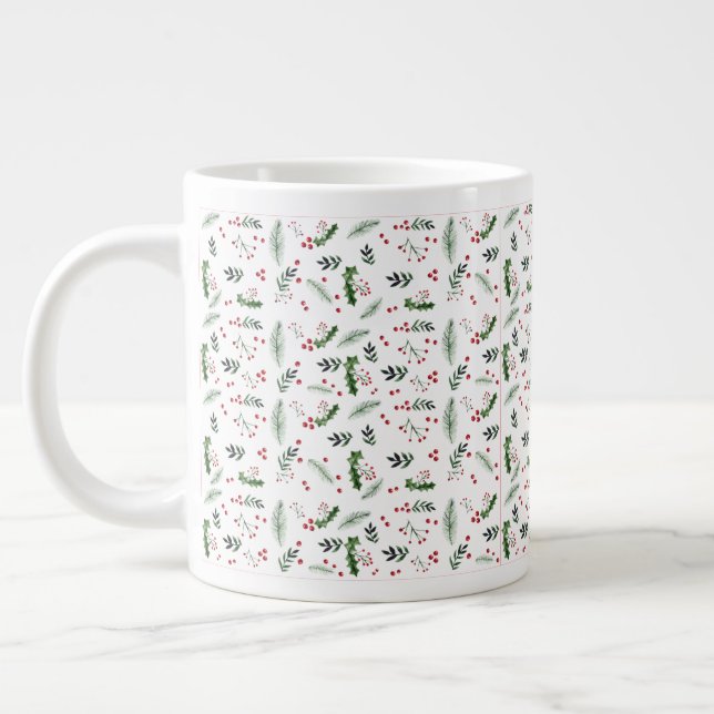 Merry Christmas Wreath Leaves Pattern  Large Coffee Mug (Left)