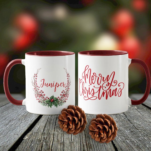 Merry Christmas Wreath Name Mug (Creator Uploaded)