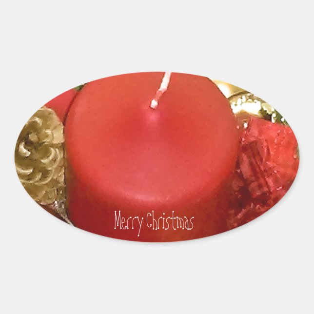 Merry Christmas Wreath Oval Sticker (Front)