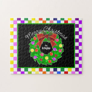 Merry Christmas Wreath Personalised Colourful Jigsaw Puzzle