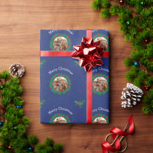 Merry Christmas Wreath Personalised Photo Wrapping Paper
